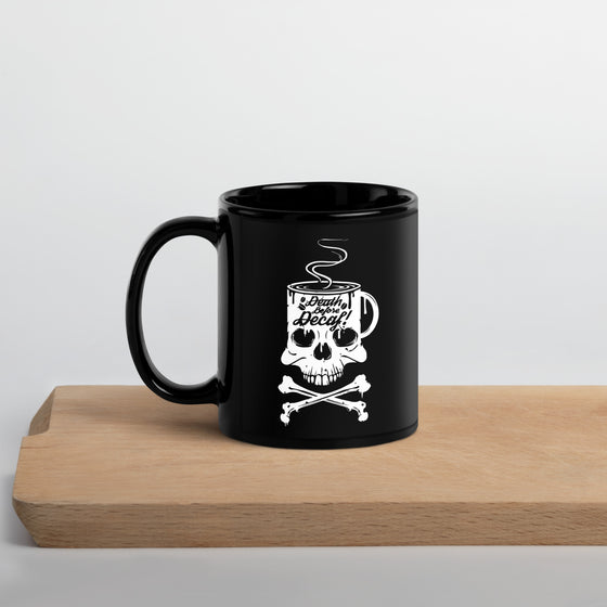 Death before Decaf Black Glossy Mug